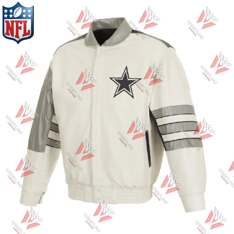 Dallas Cowboys Classic Color Leather Jacket With Leather Applique - White