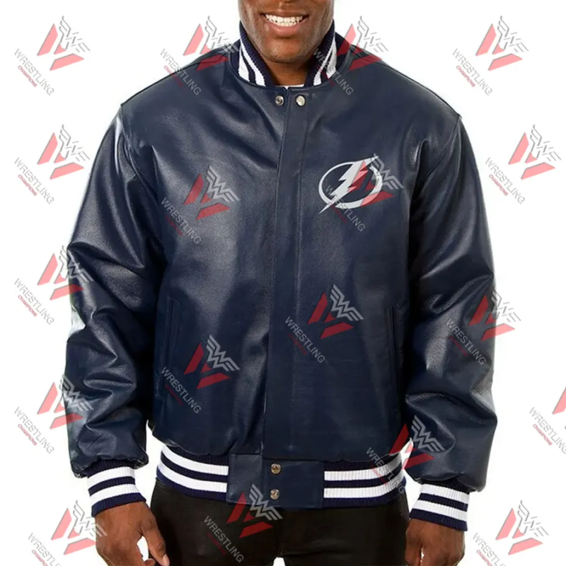 Men's Tampa Bay Lightning Navy Leather Jacket