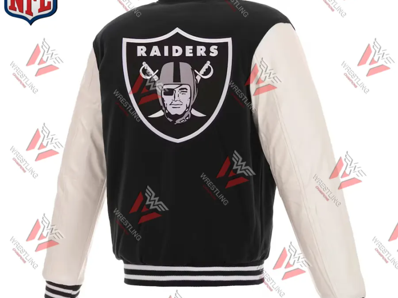 Men's Las Vegas Raiders BlackWhite Reversible Fleece Full-Snap Jacket with Faux Leather Sleeves