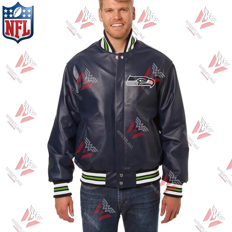 Men's Seattle Seahawks Navy Leather NFL Jacket