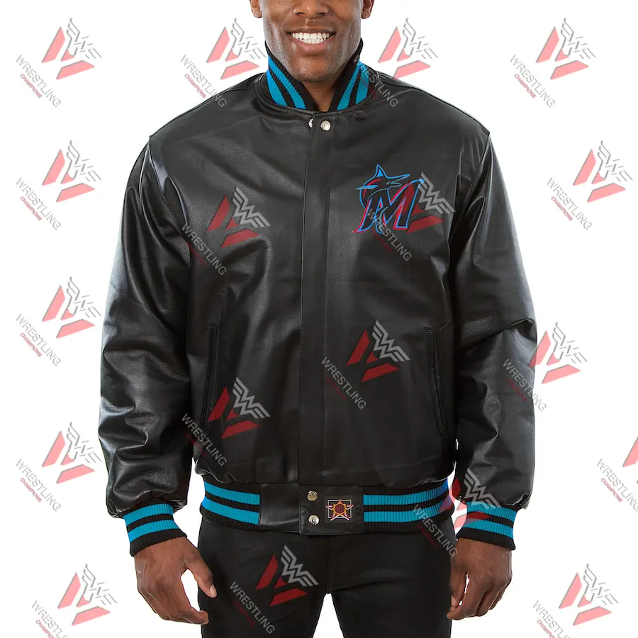 Men’s Miami Marlins MLB Black Leather Jacket