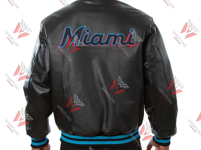Men’s Miami Marlins MLB Black Leather Jacket