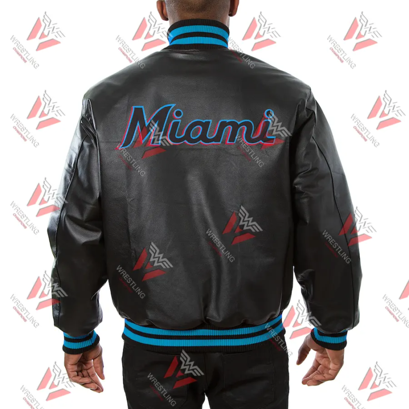 Men’s Miami Marlins MLB Black Leather Jacket